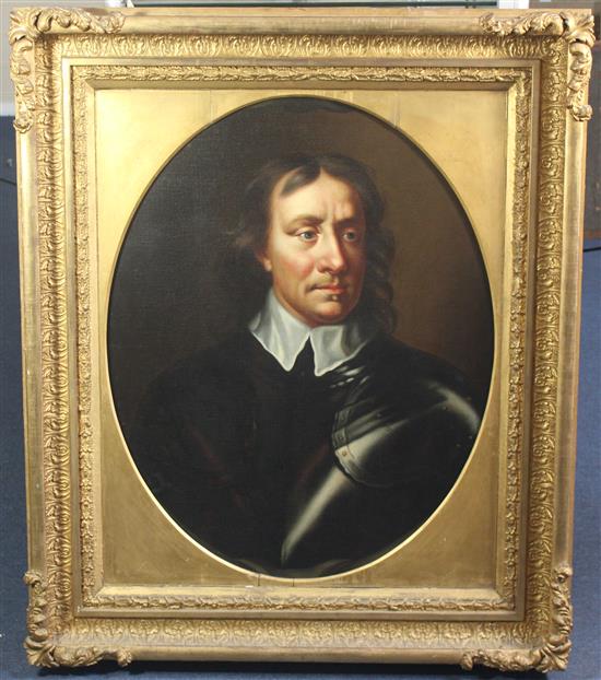 English School Portrait of Oliver Cromwell, 29 x 23in., framed to the oval
